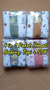 4in1 Paket Hemat Perlengkapan Bayi Baru Lahir Bedong + Topi Set Sarung Tangan & Kaki Serian Pink Poka SNI ZPH26