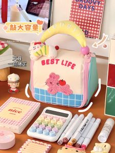 Large Capacity Adorable Student Pen Bag Hanging Handheld Storage Pencil Case for Girls High Aesthetic Value Middle School Supplies