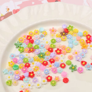 50Pcs 6/7mm Mixed No-Hole Resin Mini Flower Cabochonsfor DIY Sewing Garment Hat Decoration Fabric Hair Accessory Craft Materials