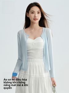 MiiOW | Áo len cardigan Ice Silk chống nắng cho nữ mùa hè 2025 Áo khoác mỏng dài tay ngắn Áo che vai dây chuyền váy ngắn