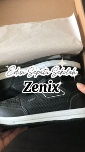RECORD ZENIX SEPATU SEKOLAH ANAK TK SD SMP FULL BLACK HITAM PUTIH VELKRO PEREKAT 30-37 USIA 5-13THN