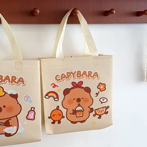Cute Cartoon Capybara Handbag Large Capacity Student Women Non-woven Shopping Storage Bag Gift Packaging Bag