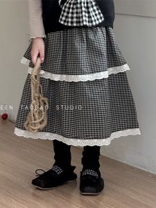 Trendy Plaid Lace Girls Skirt Spring Autumn New Arrival Baby Cake Umbrella Half Skirt Korean Style Childrens Clothing