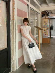 NIHAOKANONG | Bộ Áo và Chân Váy Tay Voan Ruffle Phong Cách Pháp Elegance Trắng