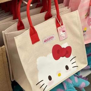 HelloKitty2024 New Cartoon Canvas Print Handbag Womens Shopping Bag Youthful Style Open Top Small Square Bag Warm Hand Bag