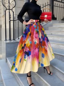 Printed Design Four season casual style multicolored half Skirt graffiti painted half skirt