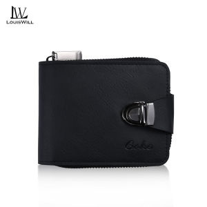 LouisWill Mens Short Wallet Retro PU Buckle Business Multi-Card Position Large Capacity Zipper Wallets Travel Purses Coins Pouch ID Credit Cards Holders
