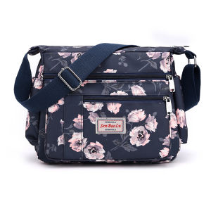 กระเป๋าสะพายข้างผ้าไนลอนลายพิมพ์ผ้าใบแบบหลายชั้นสำหรับคุณแม่ กระเป๋าสะพายข้างแบบลำลองสำหรับเดินทาง กระเป๋าสะพายข้างแบบมีความจุขนาดใหญ่สำหรับผู้หญิง