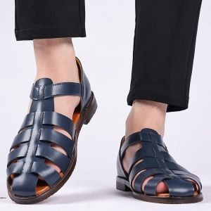 EsHi Mens Leather Sandals Mens Fisherman Sandals Casual Comfortable Soft Beach Flats Trendy Summer Roman Gladiator Shoes for Men Big Size 45 46 47 48