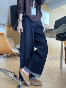 กางเกงยีนส์ทรงตรงสีน้ำเงินเข้มเอวสูง ทรงหลวม ทรงหลวม กางเกงขายาวทรงขากว้าง ทรงหลวม กางเกงยีนส์ทรงตรงสำหรับผู้หญิง