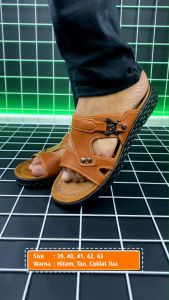 Sendal Kulit Pria Dewasa Cowok Laki Laki Casual Kasual Sandal Selop Slop Lebaran Idul Fitri Premium Ekslusif Terbaru