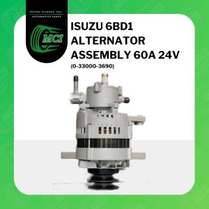 ALTERNATOR ASSEMBLY ASSY Isuzu 6BD1 60A 24V 0-33000-3690 <IC Type> Double Pulley w/ Vacuum