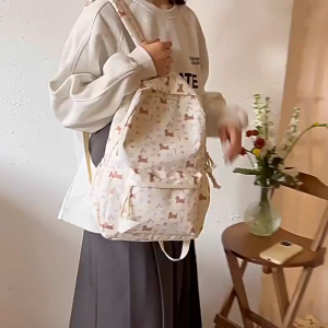 MOUSSON ญี่ปุ่นน่ารักลายดอกไม้หมวกสีฟ้ากระเป๋าสุนัขกุ๊นกระเป๋าเป้นักเรียนมัธยมต้นนักศึกษาวิทยาลัย