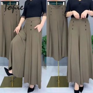 Topie seluar perempuan seluar getah perempuan dewasa seluar slack perempuan women trousers Solid Color High Waist Lady Summer Pants 2023 womens Casual Wide Leg pants for women JL0320