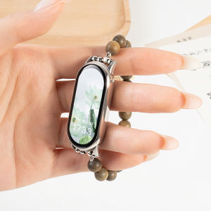 Green Sandalwood Smartwatch Band Compatible with Xiaomi Mi Band 8 9 10 Bracelet 7 Bead Chain Design New Model 3rd Generation