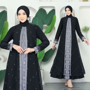 GAMIS ABAYA TURKEY HANOUN BORDIR SILVER MATERIAL JERSEY KOMBINASI SERUTI CANTIK VIRAL TERBARU MODEL LEBARAN 2026