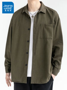 Zhenvis American Heavy Weight Long Sleeves Shirt Men Spring and Autumn Pure Cotton Fancy Casual White Lapel Shirt Coat Men