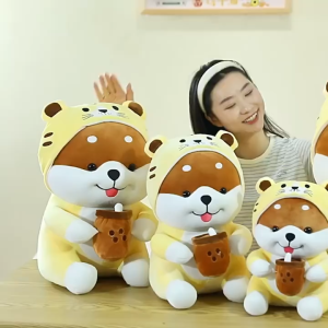 gấᴜ Bông Chó ShiBa Cosplay Cọp Hổ ôm Trà sữaHàng lᴏại 1 Mềm mịn quà tặng cho bạn mê trà sữa cute K3T3