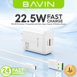 BAVIN PC2091 22.5W QC3.0 Fast Charger Wall Adapter w/ Micro Type-C & iPh 1m Cable Compatible for  Android Devices & iPh
