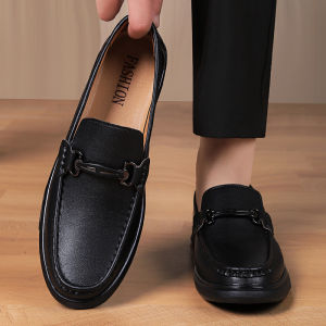 Mens Casual Business Leather Shoes Slip-On Driving Soft Bottom Large Size Bean Bean Shoes Comfortable Breathable Rubber Sole