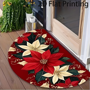 VIKAMA Vintage Half Round Christmas Doormat Red White Poinsettia Floral Non Slip Indoor Outdoor Front Entrance Holiday Decor Rug
