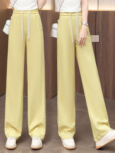 Quần Ống Rộng Màu Vàng Mùa Hè Mỏng Co Giãn Cạp Cao Rộng Rãi Quần Dài Thể Thao Thường Ngày Thẳng Quần Dài