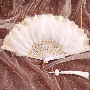 Feather Fan Folding Fan for Lolita Costume Accessories Dance Wedding Party Decor