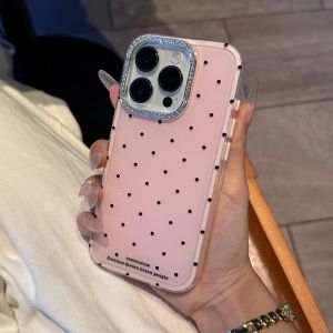 Feminine Full Cover iPhone Shell with Sparkling Diamond Polka Dot Design Shockproof Acrylic Case for Apple Phones