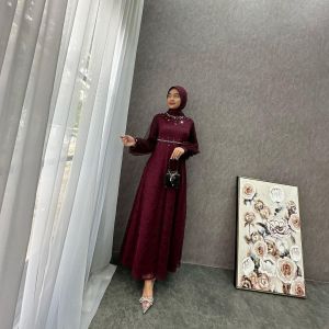 GAMIS BRUKAT PAYET MEWAH ELEGHAN DRESS PESTA PERNIKAHAN LAMARAN TUNANGAN Gamis Long Sleeve Maxi Gamis Bahan Brokat Elegan - Lazada