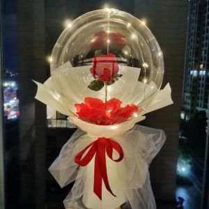 Bóng Hoa Hồng  Set Bộ Bong Bóng Trong Suốt Có Hoa Hồng Đèn LED Tặng Người Yêu Quà 83 Valentine - MBBDecors