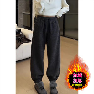 กางเกงขายาวทรงหลวมสำหรับผู้หญิง กางเกงขายาวทรงตรงทรงหลวมสำหรับฤดูหนาว สไตล์ลำลอง กางเกงขายาวทรงหลวมสีเทาเข้ม