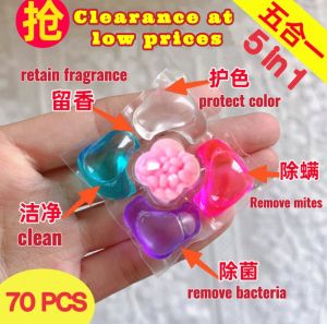 5-dalam-1 Pod Pencuci Pakaian Pembasmi Kuman Wangian Segar dan Bersih70PcS 5合1洗衣凝珠除菌清香洁净70颗