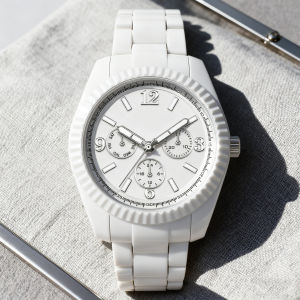 Mens Business Quartz Watch High-Quality White Watch Unique Design Three-Eye Dial Waterproof Date Luminous Plastic Watch