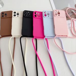 Dây Đeo Chéo Bằng Dây Dù Nylon Có Thể Điều Chỉnh Dây Đeo Cổ Ốp Lưng Silicon Mềm Cho iPhone 16/15/14/13 Pro Max/12 - Ốp Mờ Kèm Dây Đeo