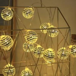 1PC 1.5M10LED Mirror Ball String Lights - Battery-Powered for Bar Parties Disco Holiday Ambiance Halloween Chrismas Decor