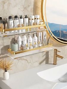 Rak Shampo Kamar Mandi Kosmetik Gantung Rak Dinding Tempel  Kamar Mandi Akrilic Aesthetic Tidak Perlu Mengebor Lubang Untuk Pemasangan