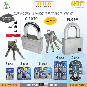 CHUTT 50mm Stainless Steel Heavy Duty Padlock Set Master Key ANTI-CUT C-3030 Gembok Anti Potong