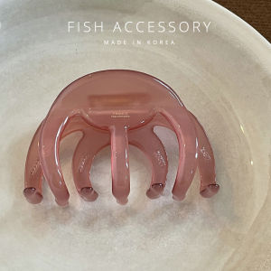 Large Capacity Jelly Pink Curved Surface Octopus Wave Hair Claw Clip Fashionable Hair Accessories Comb Teeth Hair Grips