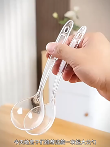10pcs Disposable Plastic Soup Spoon Large Household Kitchen Transparent Serving Spoons Dining Tool