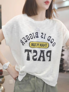 Shalldoer | Áo thun nữ tay ngắn mùa hè thiết kế chữ cái in họa tiết phong cách Hàn Quốc thời trang thường ngày đa năng chất liệu cotton