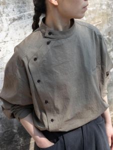 YUFUQING | Elegant Vintage Stand Collar Asymmetrical Shirt Womens Loose Fit Versatile Top For Early Autumn Commute Korean Style