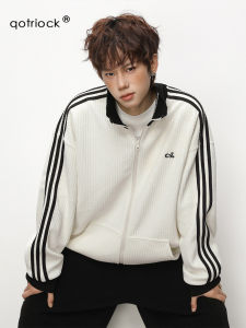 QOTRIOCK | Street Colorblock Three-Stripe Stand Collar Jacket