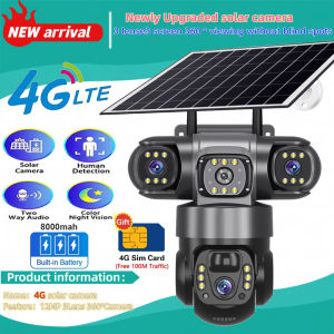 Solar Camera 4G Sim Outdoor 3 Lens 3 Screen 10X Zoom PIR Human Detect Cameras Waterproof Night Vision CCTV Security Protection