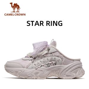 มงกุฎอูฐแหวนดาวรองเท้าผ้าใบพื้นหนาแบบสวมสำหรับผู้หญิง | รองเท้าคุณพ่อแพลตฟอร์มเปลือยหลังน้ำหนักเบาสำหรับเสื้อผ้าลำลอง