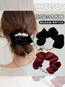 Velvet Hair Ties Womens Fashion Pearl Large Bow Hair Bands Autumn Winter New Style Hair Accessories Simple Elegant Hair Bands