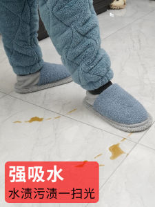 รองเท้าแตะผ้าฝ้ายถูพื้นแบบเงียบ สำหรับฤดูหนาวพื้นผ้า นิ่มสำหรับคนขี้ ร่มถอดซักได้