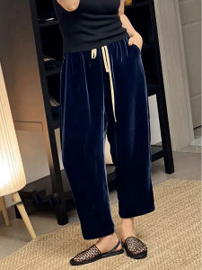 HUANJI | Vintage Large Size Loose Blue Velvet Womens Pants