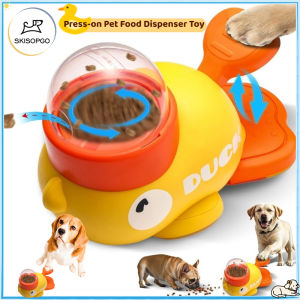 SKISOPGO Little Yellow Duck Automatic Pet Feeder Dog Puzzle Feeder Press-on Pet Food Treat Dispenser Intelligent Interactive Dog Cat Feeder Pet Training Supplies