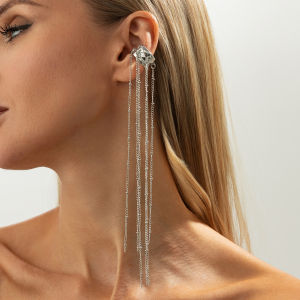 Ingemark | Ingemark 1PC Vintage Elegant Sliver Color Long Tassel Clip Earring for Women Trendy Metal No Piercing Ear Accessories Jewelry