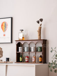 Retro Wooden Wall Mounted Cup Holder Display Rack Desktop Cup Storage Shelf French Coffee Cup Perfume Placement Rack